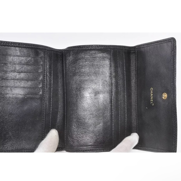 💎⭐️ Auth Chanel Caviar Skin Coco Mark Tri-Fold Wallet Leather Black ⭐️💎 - Picture 5 of 9